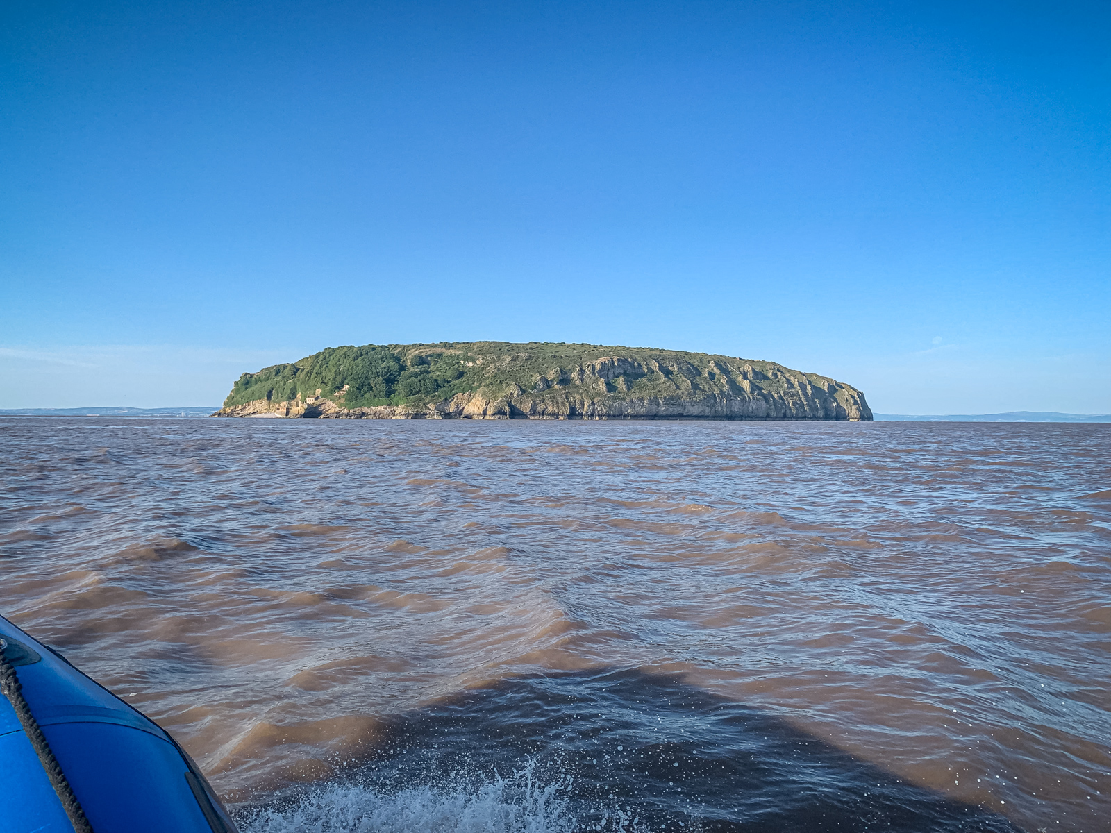 Steepholm Island in the Bristol Channel from a boat