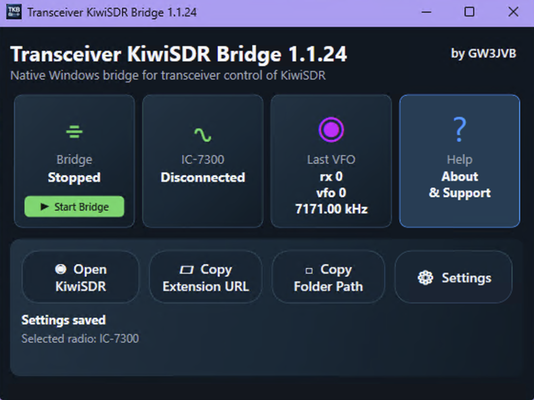 Compact Transceiver KiwiSDR Bridge app view