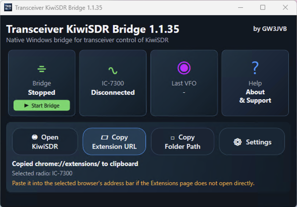 Bridge app option to copy the browser extensions page URL