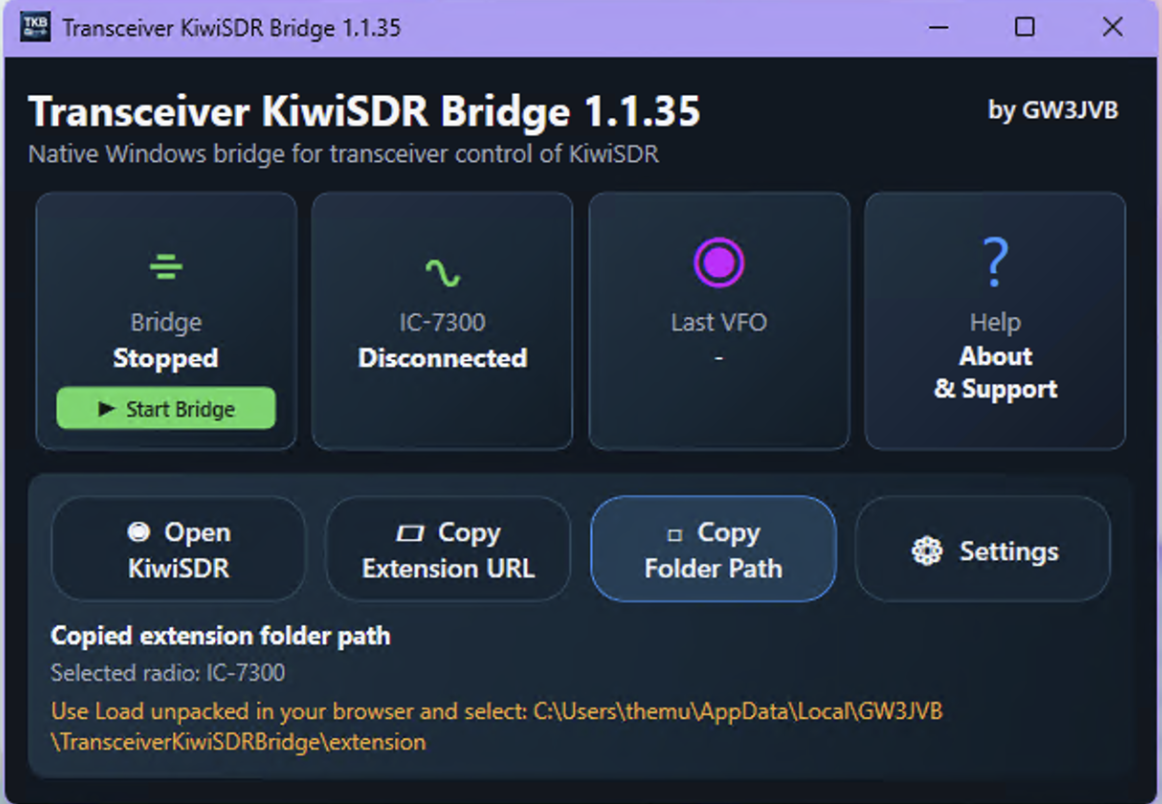 Bridge app option to copy the extension folder path