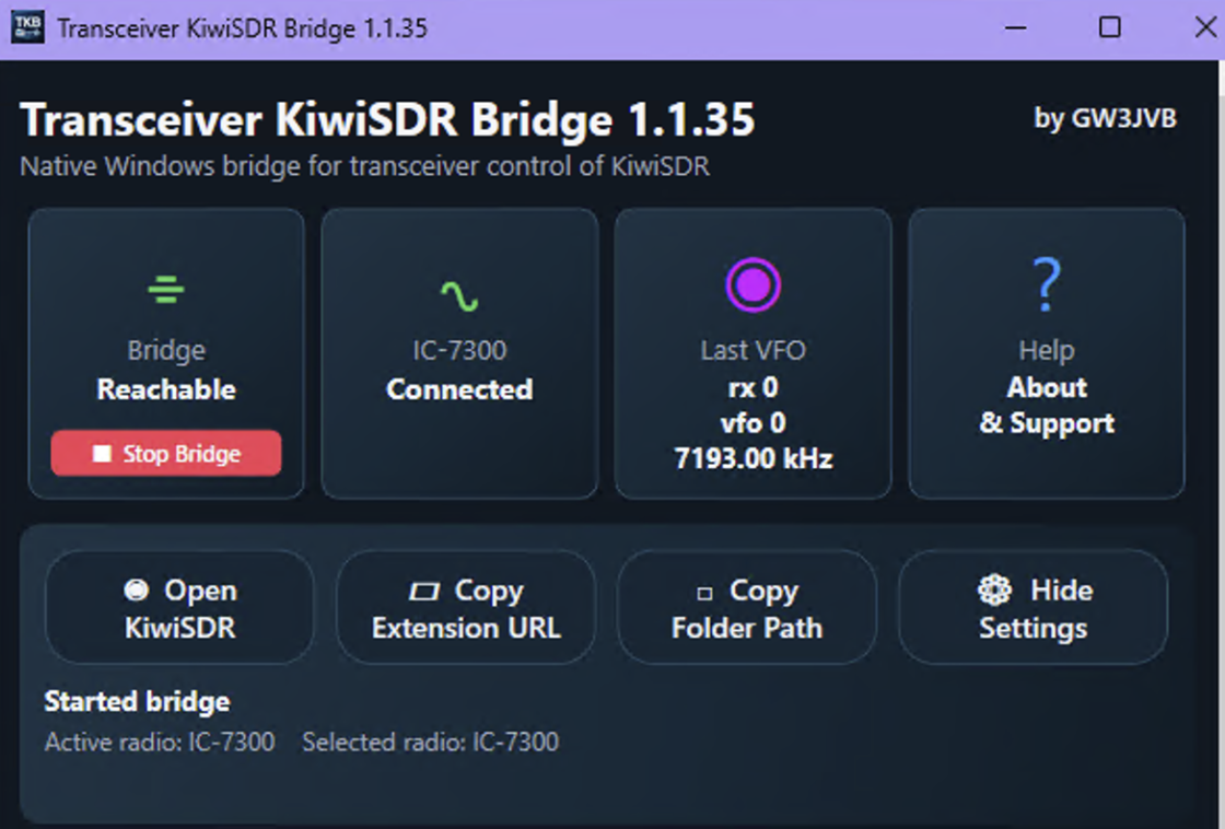 Bridge app showing the bridge running