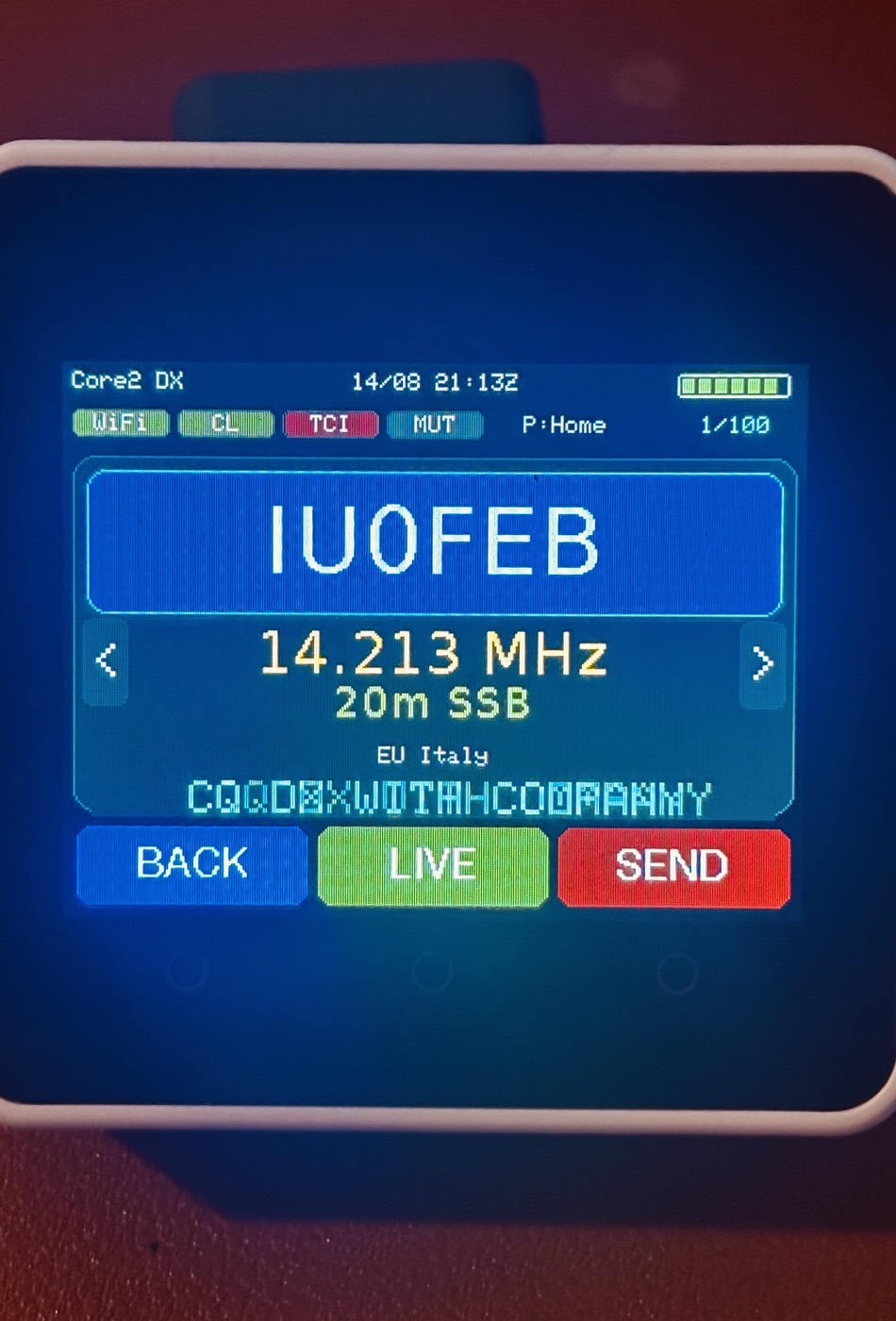 M5Core2 DX Cluster spot detail screen