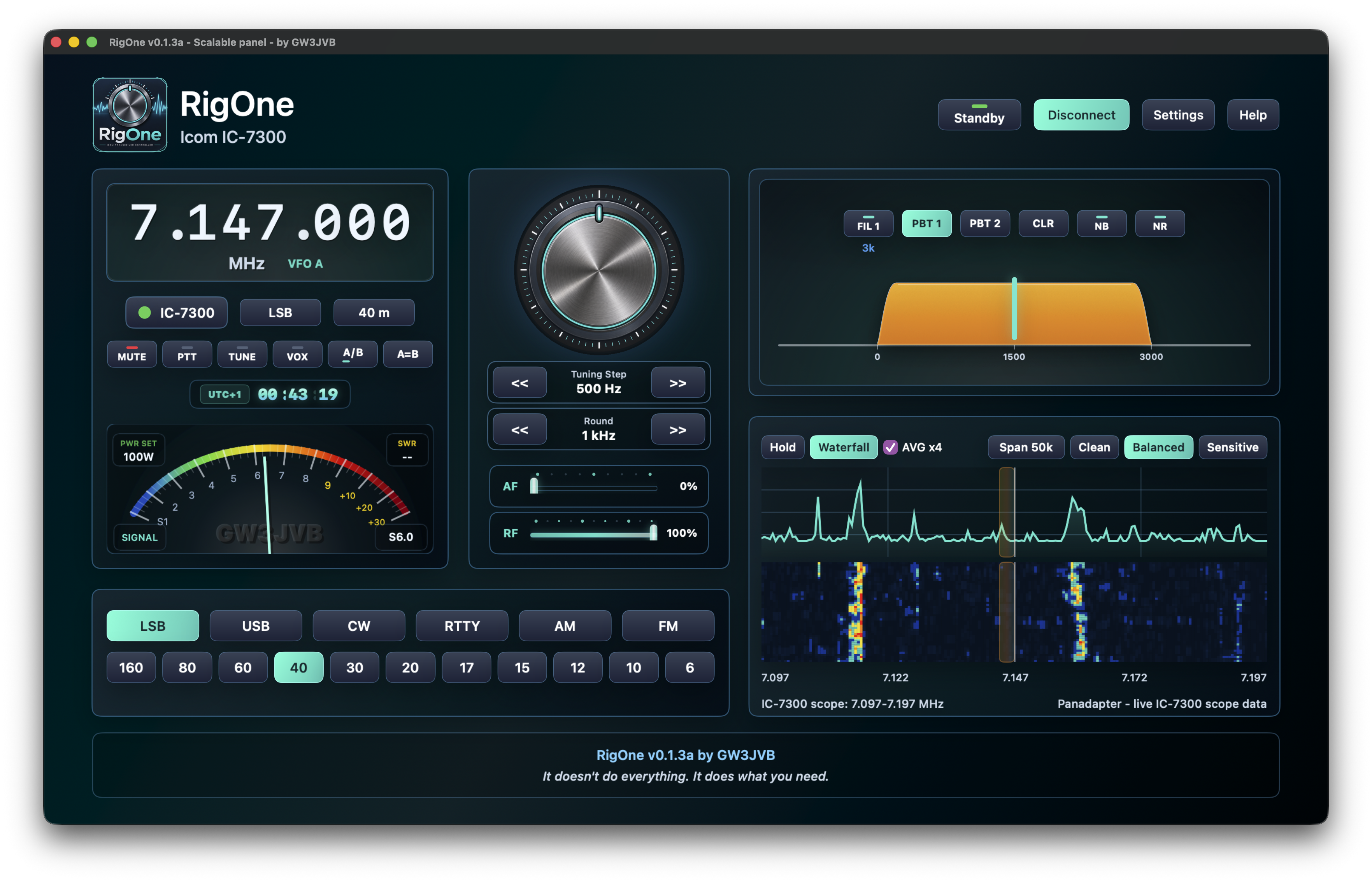 RigOne for Mac Wide panel development view